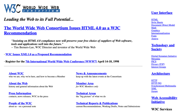 W3C Webseite von 1998